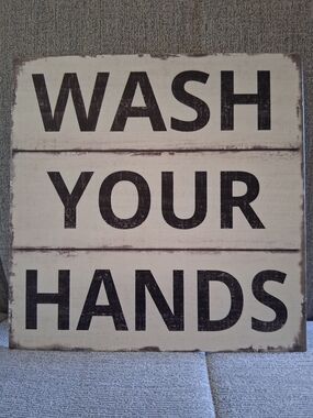 Large WASH YOUR HANDS Rustic Metal Wall Sign - NEW 11x11